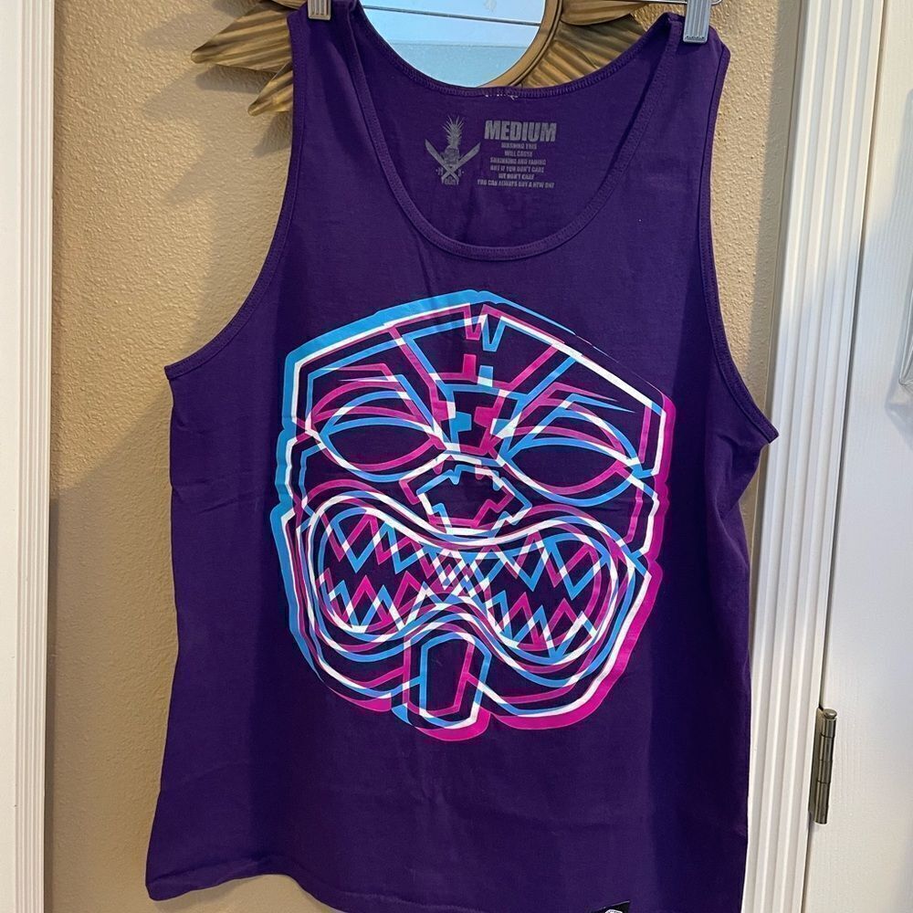 Farmers Market Pineapple Man Purple Choose Grown Over Flown Tank Top M